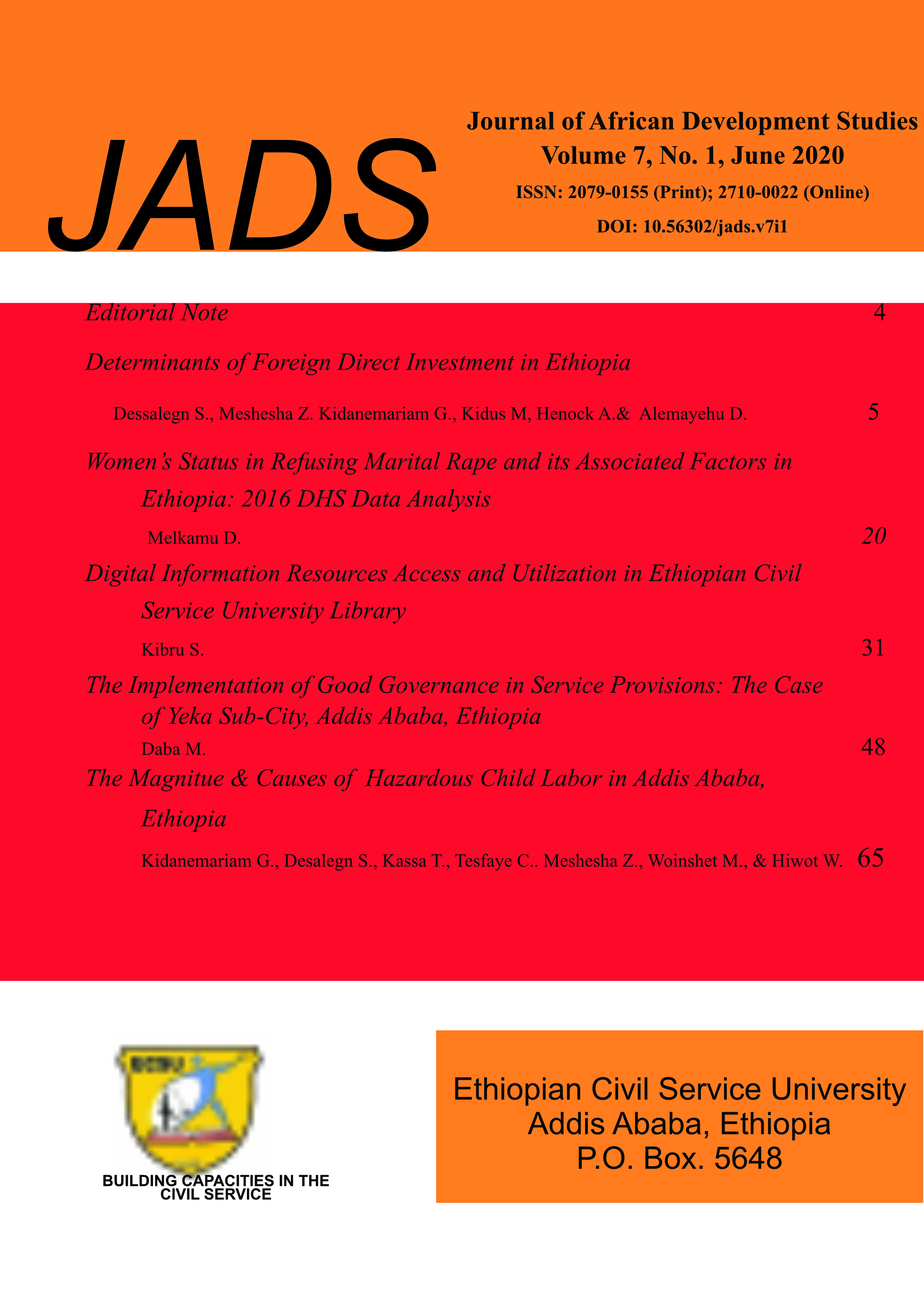					View Vol. 7 No. 1 (2020): Journal of African Development Studies
				
