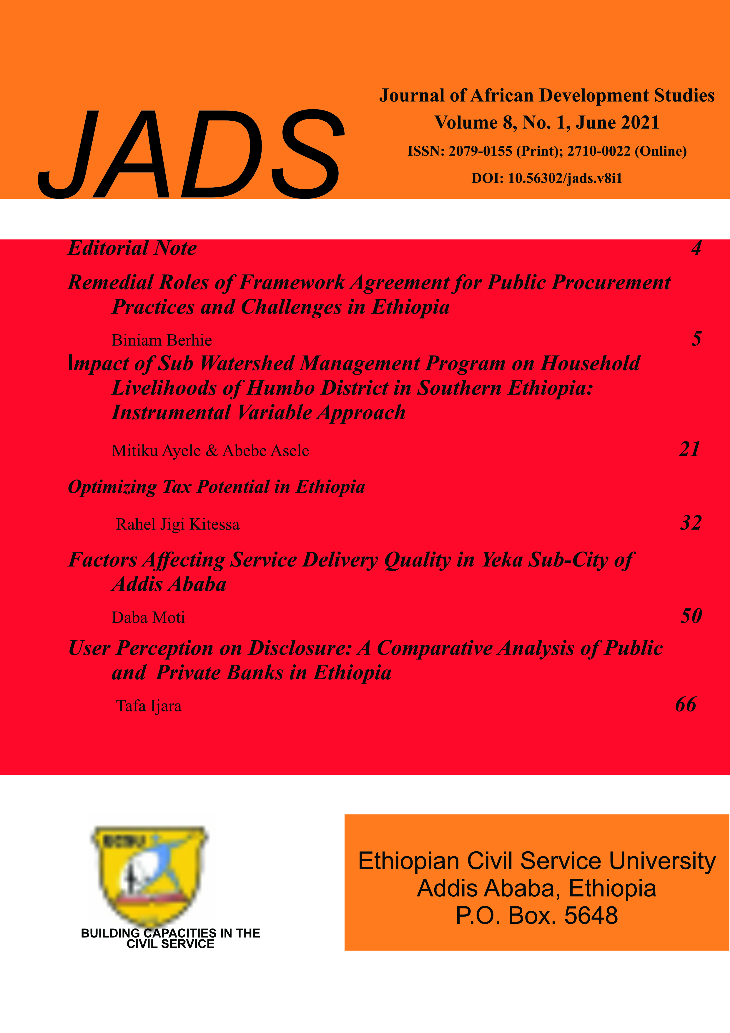					View Vol. 8 No. 1 (2021): Journal African of Development Studies
				