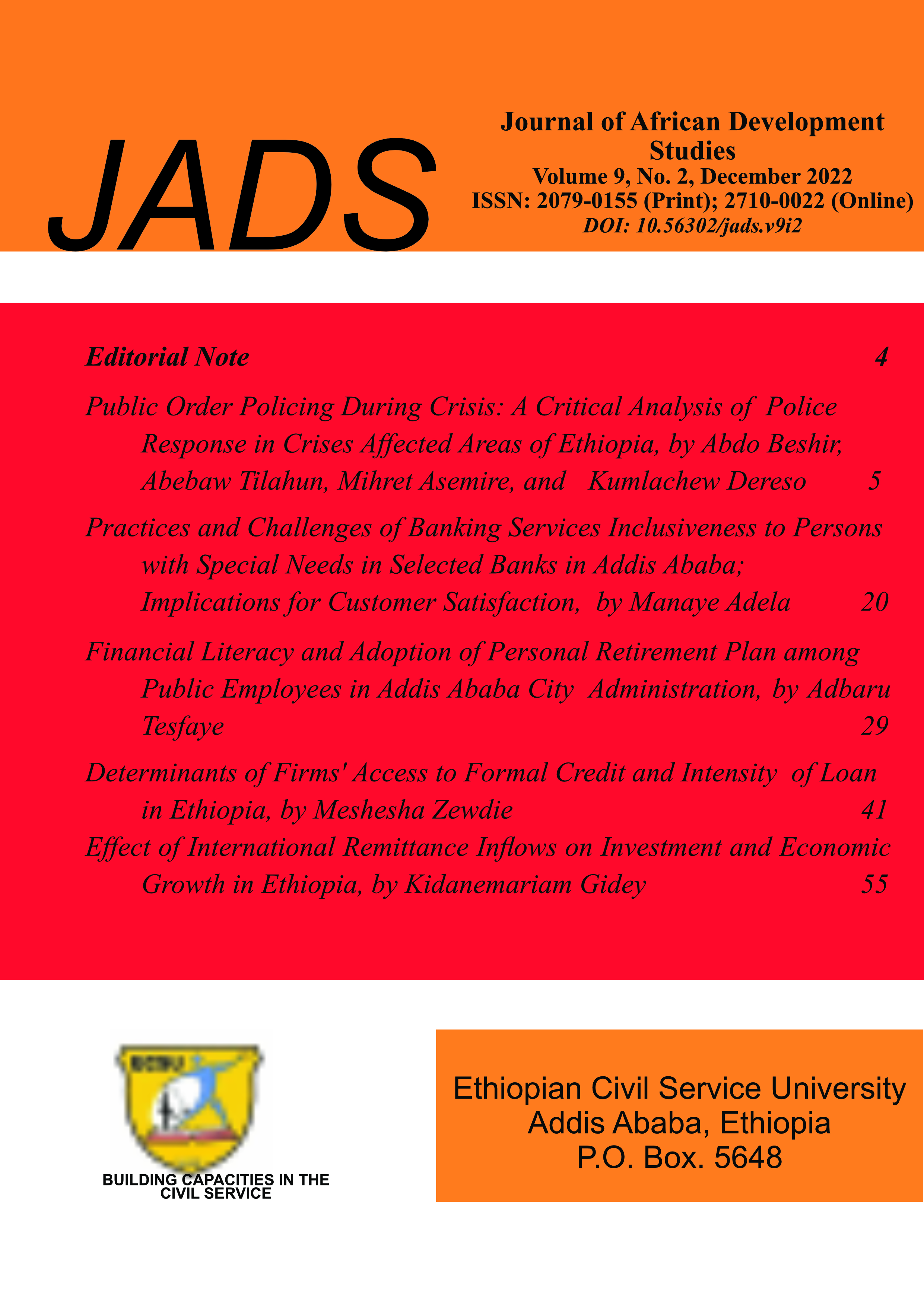 					View Vol. 9 No. 2 (2022): Journal of African Development Studies
				